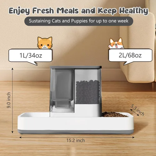 Vista 2 de GearRoot Alimentador automático para gatos y dispensador de agua, 2 en 1, dispensador de alimentos para mascotas por gravedad y dispensador de agua