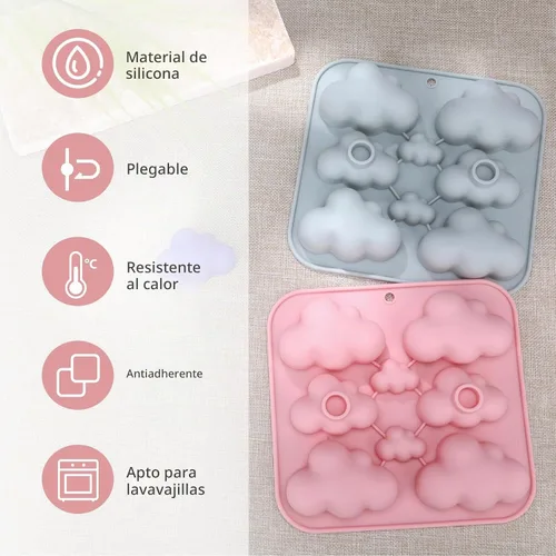 Vista 3 de Paquete de 2 moldes de silicona con forma de nube, moldes de chocolate en forma de nube, moldes de gomitas de nubes 3D, moldes de silicona