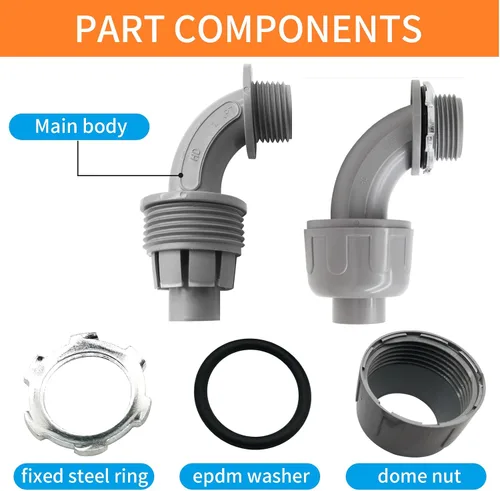Vista 2 de Conector hermético de líquido de 2 pulgadas, conector de conducto eléctrico no metálico, conector de conducto flexible de PVC (2 unidades, 90 grados)