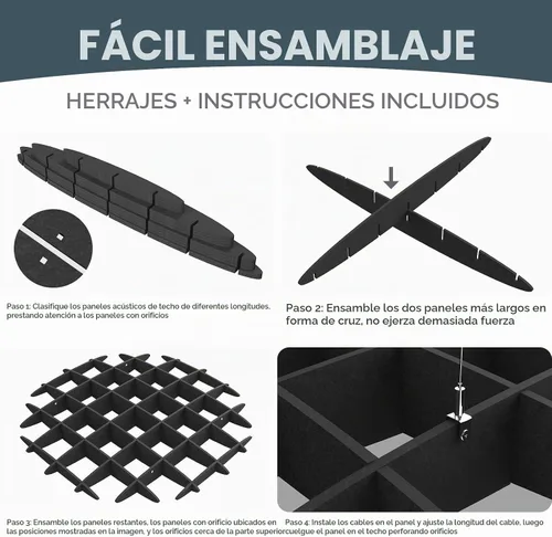 Vista 8 de Acoustic Ceiling Panels Sound Absorbing Panels, Hexagon Black Hexágono negro