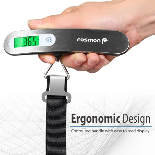 Vista 3 de Fosmon Báscula digital para equipaje, pantalla LCD digital, báscula de equipaje con capacidad de 110 libras, báscula de peso portátil de acero