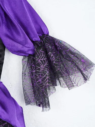 Vista 5 de Sholeno Kids Girls Fairytale Witch Cosplay Dress Up Witch Tulle Dress with Pointed Hat Candy Handbag Set for Halloween