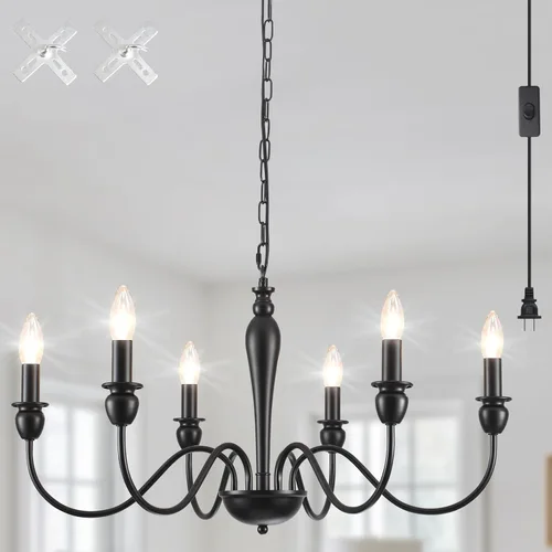 Vista 10 de Candelabros Sputnik - Moderna lámpara de techo Sputnik de 6 luces para sala de estar - Lámpara Sputnik industrial negra para comedor, dormitorio