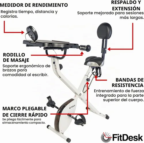 Vista 3 de FitDesk Escritorio de bicicleta de ejercicio de pie 3.0, entrenador de ciclismo de interior de altura ajustable con bandeja para portátil FitDesk 3.0