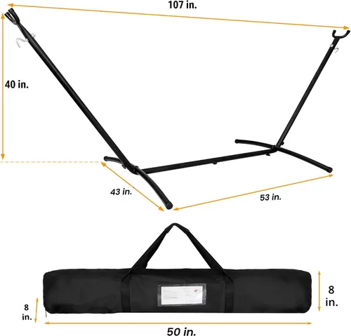 Vista 6 de SUPER DEAL Hamaca portátil para 2 personas con soporte de hamaca de 9 pies, capacidad de 620 libras, cama de hamaca ajustable con funda