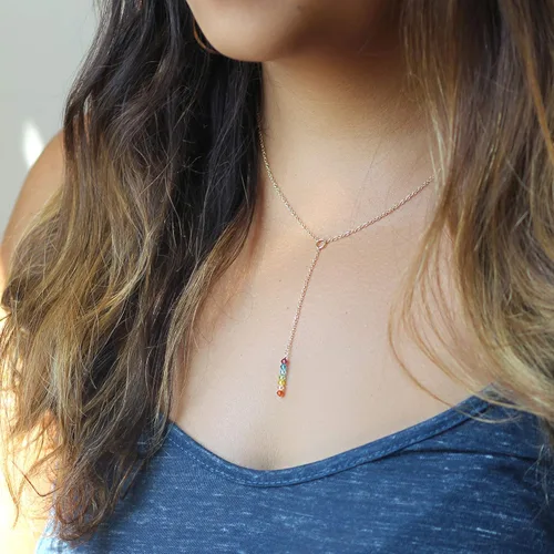 Vista 4 de 7 chakras de cristal curativo, arco iris Lariat Y-collar, pulsera, tobillera