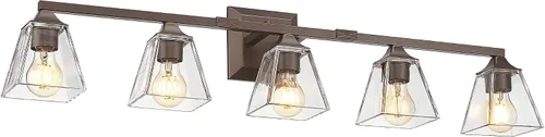Vista 11 de HWH - Lámpara de baño moderna, lámpara de tocador de pared de níquel cepillado, lámpara de pared de tocador con campana cuadrada y pantalla