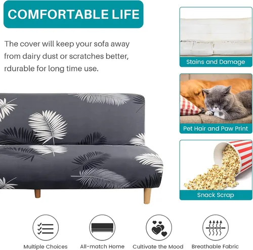 Vista 3 de OKYUK Funda de sofá cama sin brazos, funda elástica de felpa para futón, funda de sofá plegable completa sin reposabrazos, protector de muebles