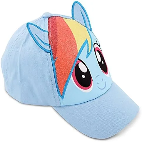 Vista 4 de Hasbro Little Girls My Little Pony - Gorra de béisbol de algodón, diseño de arco iris, orejas dimensionales, edad de 2 a 7 años, Azul