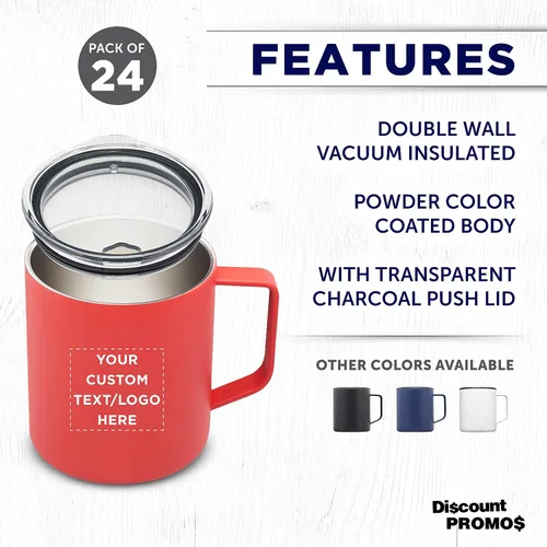 Vista 2 de Kenai - Tazas de viaje personalizadas con recubrimiento en polvo, 13.5 onzas, juego de 24, paquete personalizado a granel, doble pared, perfectas