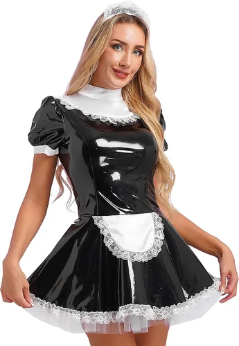 Vista 2 de Lejafay Vestido de sirvienta francesa para mujer, disfraz de cosplay, vestido de tutú ajustado para mujer