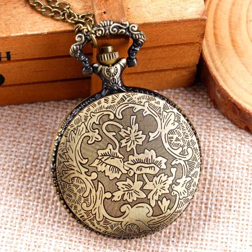 Vista 4 de Reloj de bolsillo de cuarzo para hombre, ojos verdes, forma de caja redonda, collar de bolsillo