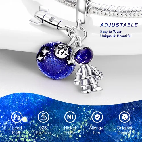 Vista 3 de Abalorios de plata de ley 925 para pulseras y collares, pulseras solares con dije de estrella de mar y estrella, conchas de estrella de mar