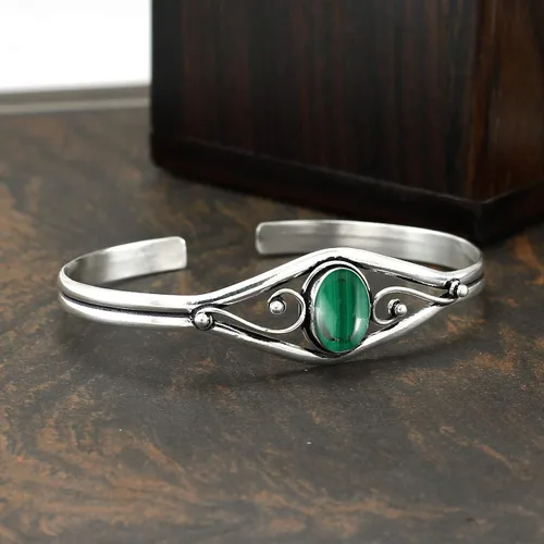 Vista 4 de Natural Gemstone Cuff Bangle Bracelets for Women Handmade Statement Birthstone Jewelry Adjustable Size for Perfect Fit Gift for Birthdays