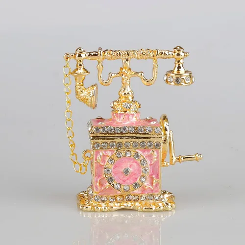 Vista 9 de SEVENBEES Figuras de teléfono turquesa, caja esmaltada con bisagras con cristales rosados, joyeros decorativos, coleccionables, regalos para niñas
