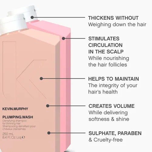 Vista 4 de Enjuague para cabello fino Kevin Murphy Plumping Wash y Rinse set de dos, 8.4 onzas.
