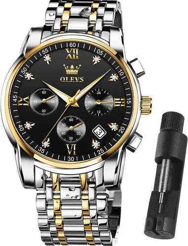 Vista 7 de OLEVS Relojes para hombre impermeables de acero inoxidable con pulsera ajustable, reloj analógico de cuarzo para hombre, moda de negocios, clásico