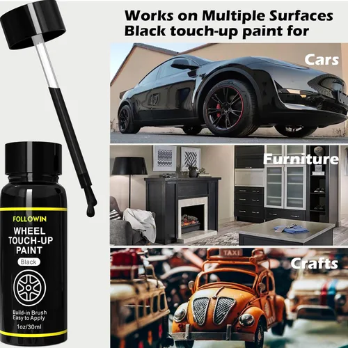 Vista 5 de FOLLOWIN Pintura de retoque para llantas negras para automóviles, kit de reparación de pintura para ruedas negras, reparación de arañazos en llantas