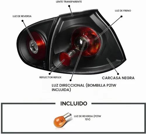 Vista 3 de SPEC-D TUNING JDM - Luces traseras negras compatibles con Volkswagen Golf MK5 GTI Rabbit R32 2006-2009, conjunto de par izquierdo + derecho Para