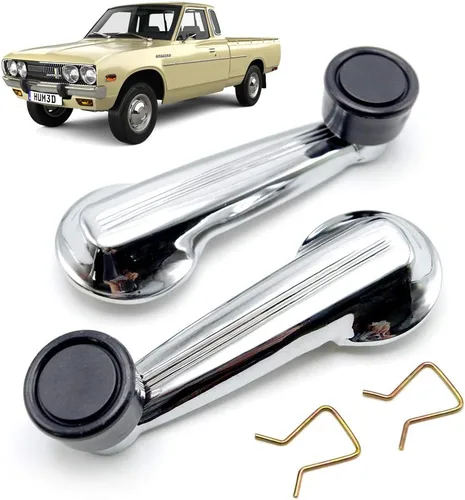 Vista 3 de Nonstops Lh Rh Manija Ventana Beige Manivela Puerta Plata para Datsun 620 Pickup 1972-1979 Plata