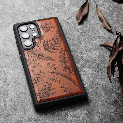Vista 3 de Carveit Funda de madera para Galaxy S22 Ultra [madera natural y TPU suave] a prueba de golpes, diseño de madera único y elegante, compatible