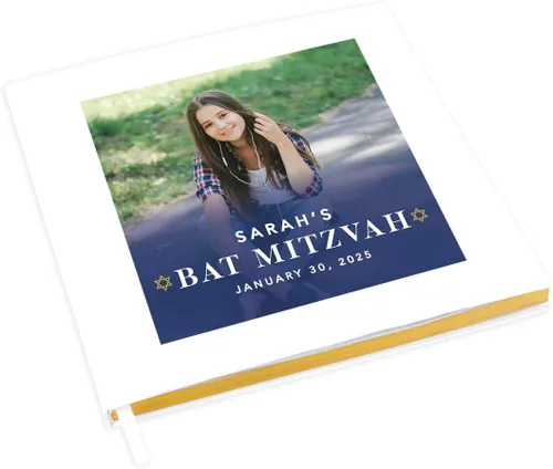 Vista 9 de Andaz Press Libro de invitados personalizado de Bar/Bat Mitzvah con detalles dorados, 120 páginas Art Deco personalizadas, álbum de fotos de tapa