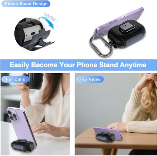 Vista 3 de Funda protectora para AirPods Pro de 2ª/1ª generación con clip de bloqueo seguro, a prueba de golpes, protección completa, diseño de soporte de Negro
