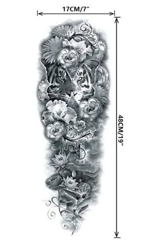 Vista 4 de Pinone Tatuaje temporal de brazo completo para hombre y mujer L19"xW7"(12 hojas)