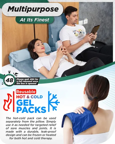 Vista 6 de Lunix LX8 4 piezas de soporte para molestias digestivas nocturnas y respiración más fácil, juego de almohadas ortopédicas de cuña de altura Gris Nube
