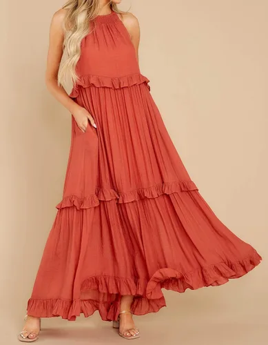 Vista 3 de R.Vivimos Vestido de verano para mujer, de algodón, sin mangas, con volantes, casual, bohemio, fluido