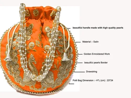 Vista 4 de Bolso de mano bordado de seda con diseño étnico indio, con perlas, con asa de batwa, para mujer
