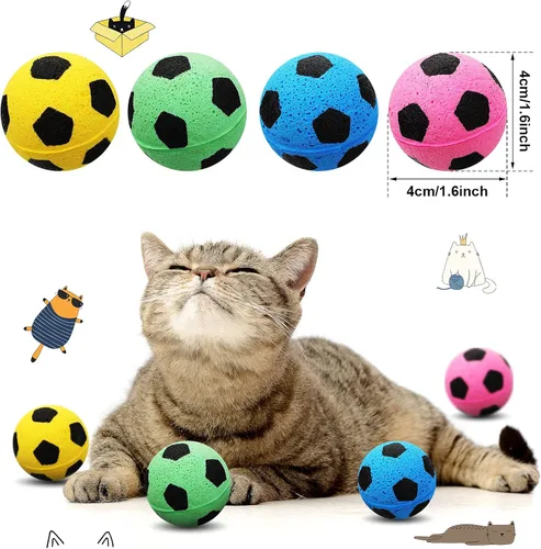 Vista 2 de Skylety Pelotas de fútbol para gatos, 32 unidades, esponja de espuma, para gatos interactivos, juguete de fútbol, pelota deportiva para gatito