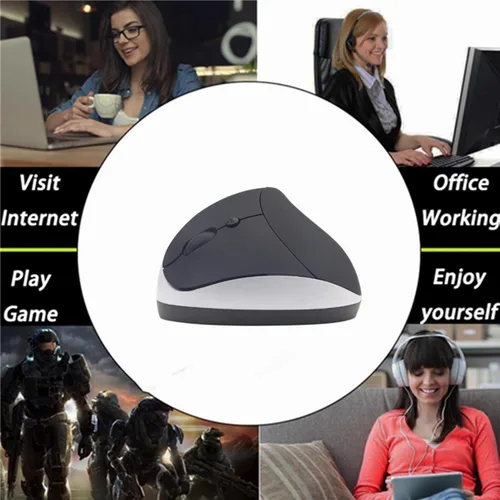 Vista 6 de Sunffice Ratón para zurdos, ergonómico vertical recargable 2.4G inalámbrico con receptor USB, 6 botones, 3 DPI ajustables 80012001600