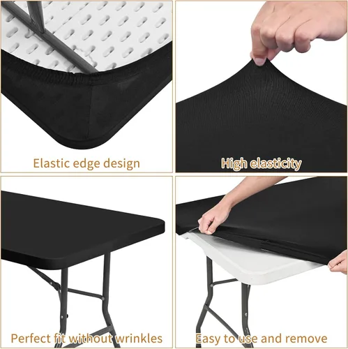Vista 6 de Paquete de 12 fundas de tela elástica para mesas de 6 pies, fundas de mesa de elastano negro, protector universal rectangular para interiores