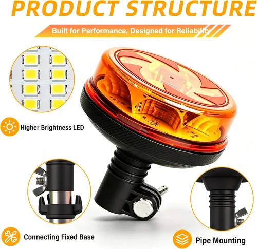 Vista 10 de Luces estroboscópicas de luz LED amarilla para camiones de 12 V 24 V, luz de baliza naranja, faro giratorio con 6 modos para coche, camión, UTV
