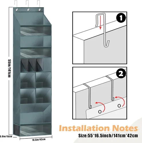Vista 2 de Organizador sobre la puerta con 6 niveles y 11 bolsillos, organizador de puerta colgante multiusos con bolsillos transparentes, almacenamiento