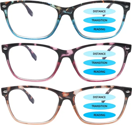 Vista 9 de Anteojos de lectura progresivos multienfoque para mujer, estampado de patrón de bloque de luz azul, elegantes lectores de computadora para mujer