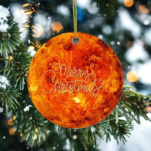 Vista 2 de Cheyan Divertido planeta galáctico cósmico adorno de porcelana de Navidad decoraciones para el hogar colgantes de Navidad Galaxy educativo árbol