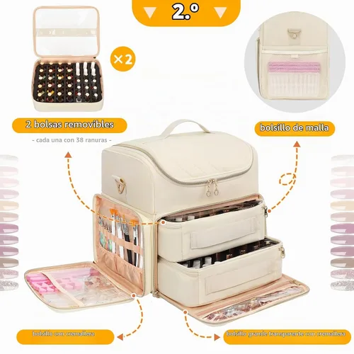 Vista 4 de CUBETASTIC Estuche organizador de esmalte de uñas extra grande con capacidad para 86 a 100+ botellas de esmalte de uñas y lámpara de uñas, bolsa