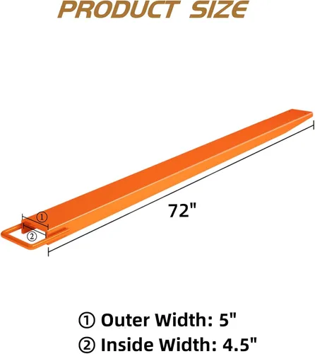 Vista 2 de Extensiones de horquilla para plataforma, 72 pulgadas de largo y 4.5 pulgadas de ancho, extensiones de carretilla elevadora deslizantes, 1 par