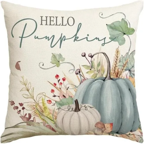 Vista 4 de Fundas de cojín cuadradas de calabaza de Acción de Gracias, fundas de cojín decorativas de calabaza para exteriores, decoración del hogar, 18 x 18