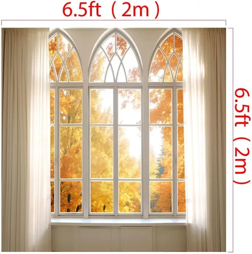 Vista 2 de Kate Fondo de otoño de 6.5 x 6.5 pies, hojas amarillas, fondo de ventana, fondo de tela impresa por computadora, fondo de tela, accesorios