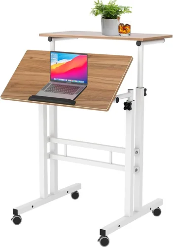 Vista 9 de sogesfurniture Escritorio móvil de pie para computadora portátil con ruedas, escritorio ajustable para computadora de pie o sentado, negro 101-BK