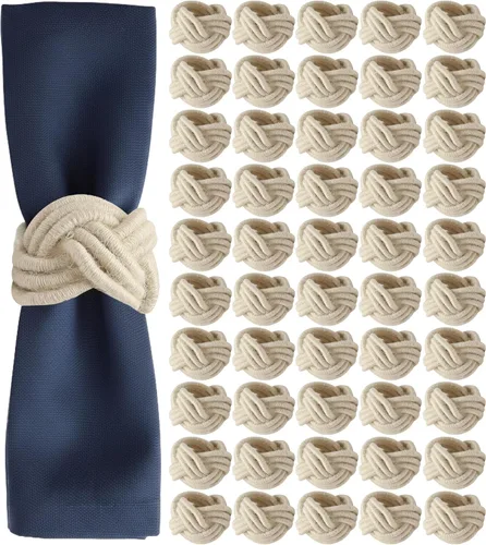 Vista 10 de Juego de 12 servilleteros bohemios elegantes, de rayón tejido a mano, color beige, resistente al desgaste, decoración de mesa para bodas, Navidad