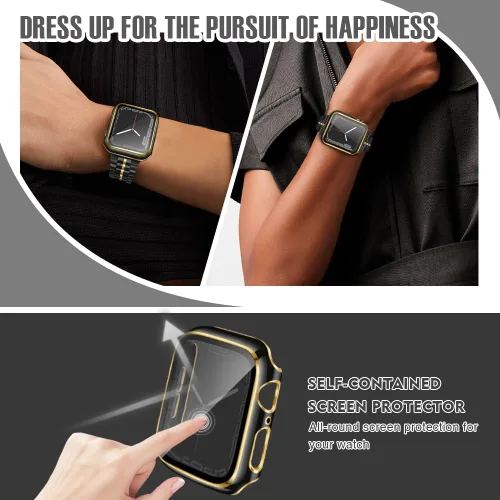 Vista 2 de top4cus Carcasa de 38mm compatible con Apple Watch, con protector de pantalla de vidrio templado incorporado, cubierta de PC para iWatch Series