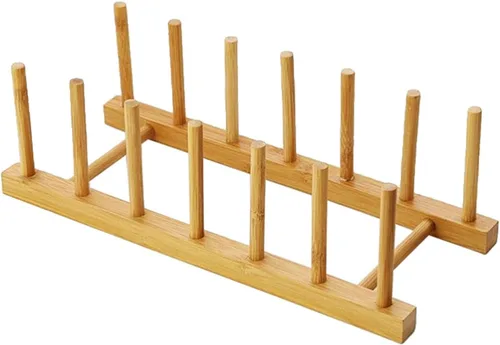 Vista 9 de Kunovo Estantería de Platos de Bambú, Organizador de Tapas de Olla/Platos/Tablas de Cortar para Gabinetes de Cocina, Soporte de Secado de Botellas 3G