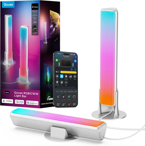 Vista 10 de Govee - Barras de luz LED inteligentes, funcionan con Alexa y Google Assistant, retroiluminación LED WiFi RGBICWW para TV con modos de escena