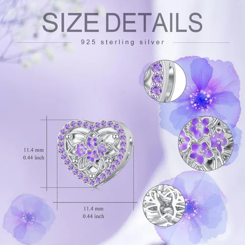 Vista 8 de Abalorios personalizados con diseño de flor de nacimiento, pulsera de serpiente, collar de plata de ley 925, con forma de corazón, imagen floral