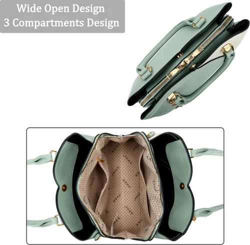 Vista 38 de KKXIU Monederos y bolsos de mano con triple compartimento para mujer, bolso de mano con asa superior