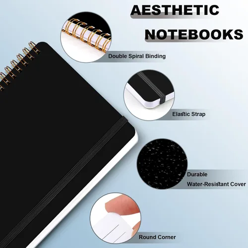 Vista 3 de 4 Pz Cuaderno en Espiral, Cuaderno Diario en Espiral, Cuadernos para Trabajo, Toma de Notas, Escuela, Cuadernos Pequeños con Correa, Cuadernos Negro
